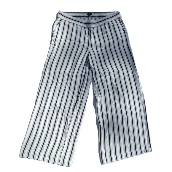 Ann Taylor LOFT Blue/White Striped Soft Rayon Comfy Wide Leg Pants - Size L - Picture 1 of 4